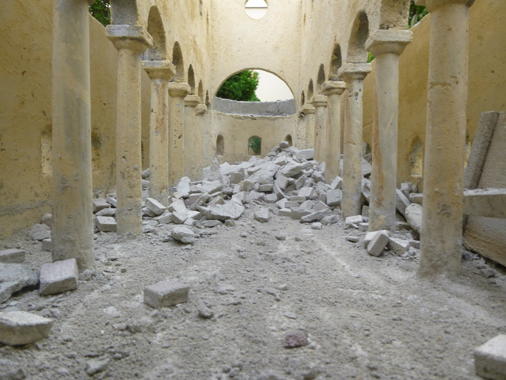 Figure 7. The floor of the basilica before and after the destruction